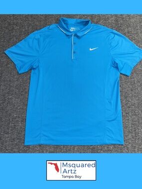 Nike Golf Dri Fit Blue Athletic Golf Polo Shirt Mens Medium Standard Fit